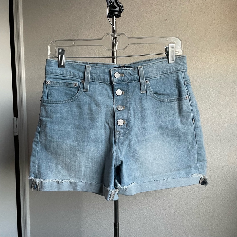 J.Crew Mercantile High Rise Denim Shorts with Buttons Size 26 Summer Chic Cute